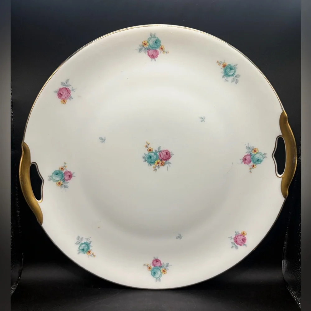 KPM Vintage Floral Gold Trim Handled Porcelain Serving Plate Platter Serveware